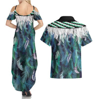 Aotearoa Korowai Motif Couples Matching Summer Maxi Dress and Hawaiian Shirt Maori Koru Poutama LT14 - Polynesian Pride
