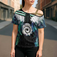 Aotearoa Korowai Motif Cross Shoulder Shirt Maori Koru Poutama - Polynesian Pride