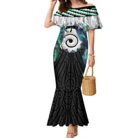 Aotearoa Korowai Motif Family Matching Mermaid Dress and Hawaiian Shirt Maori Koru Poutama