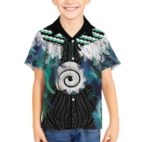 Aotearoa Korowai Motif Family Matching Off Shoulder Maxi Dress and Hawaiian Shirt Maori Koru Poutama