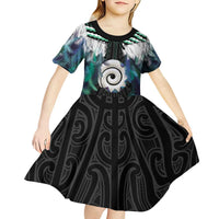 Aotearoa Korowai Motif Kid Short Sleeve Dress Maori Koru Poutama LT14 - Polynesian Pride