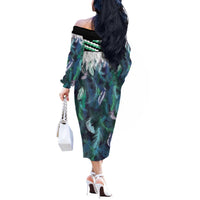 Aotearoa Korowai Motif Off The Shoulder Long Sleeve Dress Maori Koru Poutama