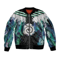 Aotearoa Korowai Motif Sleeve Zip Bomber Jacket Maori Koru Poutama
