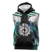 Aotearoa Korowai Motif Sleeveless Zip Hoodie Maori Koru Poutama LT14 Turquoise - Polynesian Pride