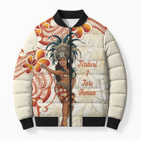 Heiva i Tahiti Bomber Puffer Jacket Ori Tahitian Dance Tiare Maori LT14 Unisex Beige - Polynesian Pride