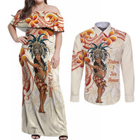 Heiva i Tahiti Couples Matching Off Shoulder Maxi Dress and Long Sleeve Button Shirt Ori Tahitian Dance Tiare Maori