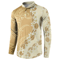 Heiva i Tahiti Button Sweatshirt Tahitian Tiare Maori Cowrie Lei Brown LT14 - Polynesian Pride