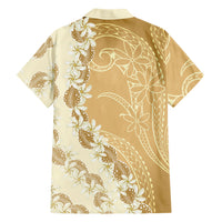 Heiva i Tahiti Family Matching Short Sleeve Bodycon Dress and Hawaiian Shirt Tahitian Tiare Maori Cowrie Lei Brown