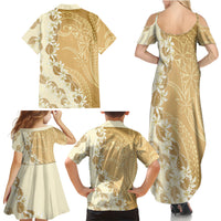 Heiva i Tahiti Family Matching Summer Maxi Dress and Hawaiian Shirt Tahitian Tiare Maori Cowrie Lei Brown