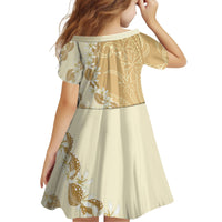 Heiva i Tahiti Kid Short Sleeve Dress Tahitian Tiare Maori Cowrie Lei Brown