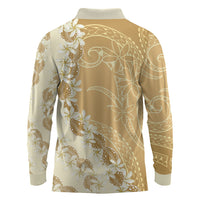 Heiva i Tahiti Long Sleeve Polo Shirt Tahitian Tiare Maori Cowrie Lei Brown