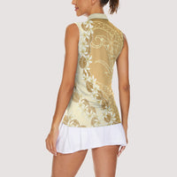 Heiva i Tahiti Women Sleeveless Polo Shirt Tahitian Tiare Maori Cowrie Lei Brown
