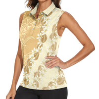 Heiva i Tahiti Women Sleeveless Polo Shirt Tahitian Tiare Maori Cowrie Lei Brown