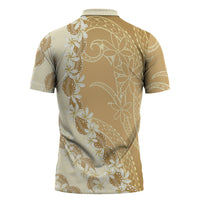 Heiva i Tahiti Zipper Polo Shirt Tahitian Tiare Maori Cowrie Lei Brown