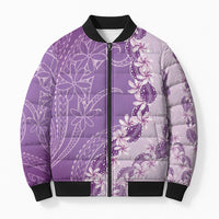 Heiva i Tahiti Bomber Puffer Jacket Tahitian Tiare Maori Cowrie Lei Purple LT14 Unisex Purple - Polynesian Pride