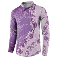 Heiva i Tahiti Button Sweatshirt Tahitian Tiare Maori Cowrie Lei Purple LT14 - Polynesian Pride
