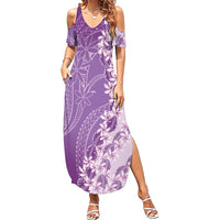 Heiva i Tahiti Family Matching Summer Maxi Dress and Hawaiian Shirt Tahitian Tiare Maori Cowrie Lei Purple