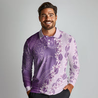 Heiva i Tahiti Long Sleeve Polo Shirt Tahitian Tiare Maori Cowrie Lei Purple