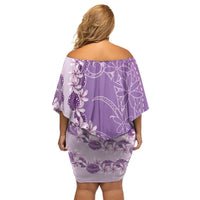 Heiva i Tahiti Off Shoulder Short Dress Tahitian Tiare Maori Cowrie Lei Purple