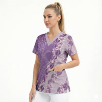 Heiva i Tahiti Scrub Top Tahitian Tiare Maori Cowrie Lei Purple LT14 - Polynesian Pride