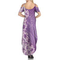 Heiva i Tahiti Summer Maxi Dress Tahitian Tiare Maori Cowrie Lei Purple