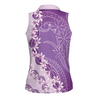 Heiva i Tahiti Women Sleeveless Polo Shirt Tahitian Tiare Maori Cowrie Lei Purple