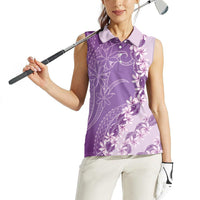 Heiva i Tahiti Women Sleeveless Polo Shirt Tahitian Tiare Maori Cowrie Lei Purple