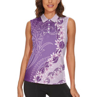 Heiva i Tahiti Women Sleeveless Polo Shirt Tahitian Tiare Maori Cowrie Lei Purple
