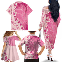 Heiva i Tahiti Family Matching Off The Shoulder Long Sleeve Dress and Hawaiian Shirt Tahitian Tiare Maori Cowrie Lei Pink