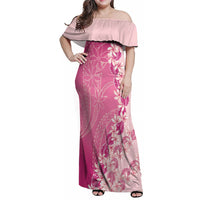 Heiva i Tahiti Family Matching Off Shoulder Maxi Dress and Hawaiian Shirt Tahitian Tiare Maori Cowrie Lei Pink