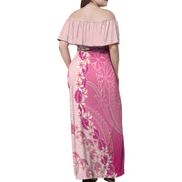 Heiva i Tahiti Family Matching Off Shoulder Maxi Dress and Hawaiian Shirt Tahitian Tiare Maori Cowrie Lei Pink