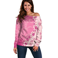 Heiva i Tahiti Off Shoulder Sweater Tahitian Tiare Maori Cowrie Lei Pink LT14 Women Pink - Polynesian Pride