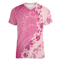 Heiva i Tahiti Women V-Neck T-Shirt Tahitian Tiare Maori Cowrie Lei Pink