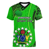 25 July Rarotonga Island Gospel Day Women V Neck T Shirt Cook Islands Tribal Pattern LT14 Female Green - Polynesian Pride