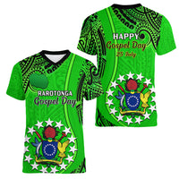 25 July Rarotonga Island Gospel Day Women V Neck T Shirt Cook Islands Tribal Pattern LT14 - Polynesian Pride