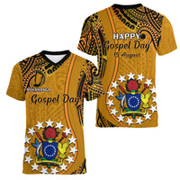 15 August Rakahanga Island Gospel Day Women V Neck T Shirt Cook Islands Tribal Pattern LT14 - Polynesian Pride