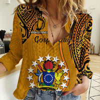 Personalised 15 August Rakahanga Island Gospel Day Women Casual Shirt Cook Islands Tribal Pattern LT14 Female Orange - Polynesian Pride