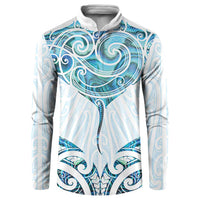 New Zealand Manta Ray Tattoo Button Sweatshirt Aotearoa Maori Haehae Paua Shell LT14 White - Polynesian Pride