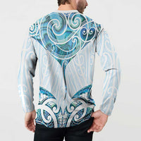 New Zealand Manta Ray Tattoo Button Sweatshirt Aotearoa Maori Haehae Paua Shell LT14 - Polynesian Pride