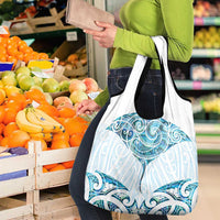 New Zealand Manta Ray Tattoo Grocery Bag Aotearoa Maori Haehae Paua Shell LT14 - Polynesian Pride