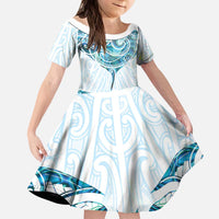 New Zealand Manta Ray Tattoo Kid Short Sleeve Dress Aotearoa Maori Haehae Paua Shell - Polynesian Pride