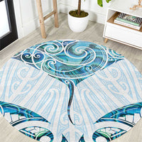 New Zealand Manta Ray Tattoo Round Carpet Aotearoa Maori Haehae Paua Shell - Polynesian Pride