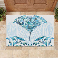 New Zealand Manta Ray Tattoo Rubber Doormat Aotearoa Maori Haehae Paua Shell LT14 White - Polynesian Pride