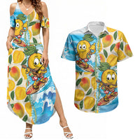 Aloha Hawaii Summer Couples Matching Summer Maxi Dress and Hawaiian Shirt Hawaiian Lei Surfing Mango Palaka Motifs