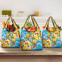 Aloha Hawaii Summer Grocery Bag Hawaiian Lei Surfing Mango Palaka Motifs LT14 3-pack One Size Blue - Polynesian Pride