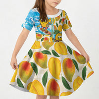 Aloha Hawaii Summer Kid Short Sleeve Dress Hawaiian Lei Surfing Mango Palaka Motifs