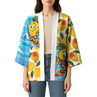 Aloha Hawaii Summer Kimono Hawaiian Lei Surfing Mango Palaka Motifs