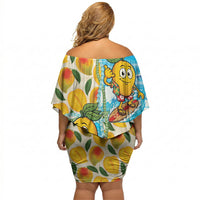 Aloha Hawaii Summer Off Shoulder Short Dress Hawaiian Lei Surfing Mango Palaka Motifs