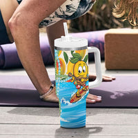 Aloha Hawaii Summer Tumbler With Handle Hawaiian Lei Surfing Mango Palaka Motifs