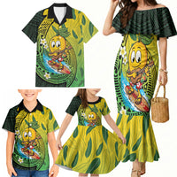 Hawaii Surfing Mango Family Matching Mermaid Dress and Hawaiian Shirt Manako Polynesian Fish Hook